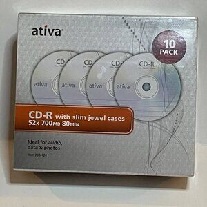 Ativa 10 Pack CD-R w/slim Jewel Cases 52x 700MB 80min NEW Audio,Data & Photos .